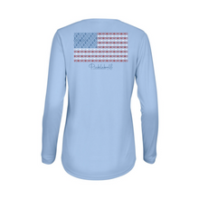 Load image into Gallery viewer, Classic Pickleball - “Pickleball Flag&quot; Women’s UPF 50+ Long Sleeve Performance Tee - Sky Blue