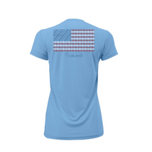 Load image into Gallery viewer, Classic Pickleball - “Pickleball Flag&quot; Women’s UPF 50+ Short Sleeve Performance Tee - Sky Blue