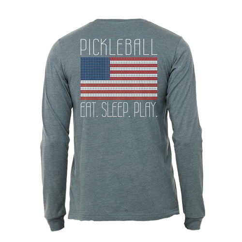 Eat. Sleep. Play. Pickleball Flag Long Sleeve Tee