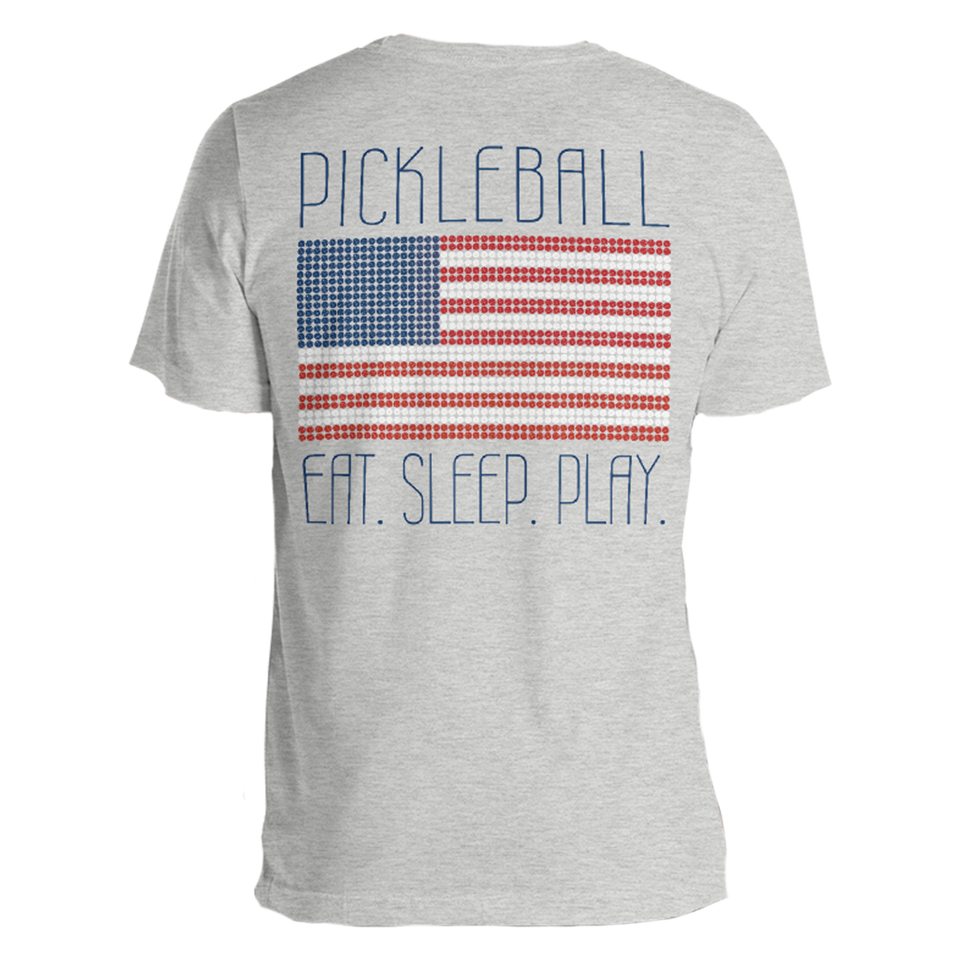 Eat. Sleep. Play. American Flag Tee - Heather Grey